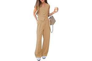 Cicy Bell Women's 2 Piece Outfits V Neck Crop Vest Blazer and Wide Leg Suit Pants Sets