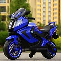 W&HH Electric Motorcycle for Kids,Ride-On Toy, Battery Power Motorized Electric Kids Ride-On Motorcycle Bike 12V Front LED Motorcycle,Blue