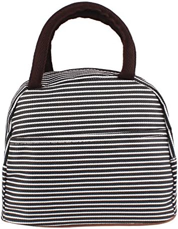 Striped Lunch Bag,Goodidus Lunch Box Oxford Cloth Waterproof Lunch Bag Bento Storage Package (Black and White)