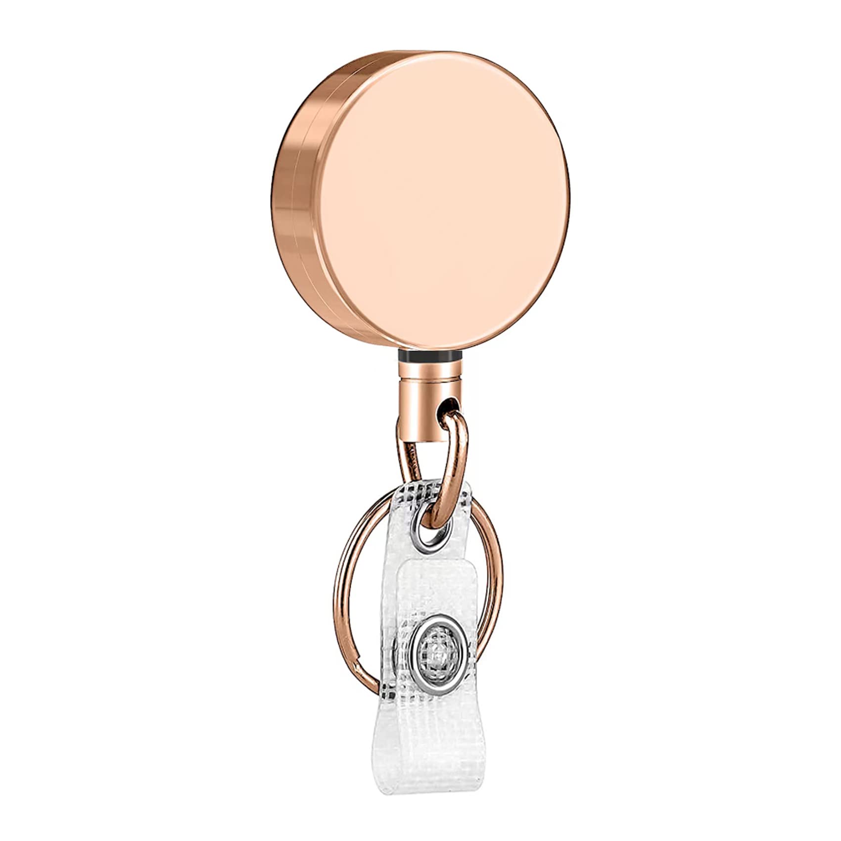 Photo 1 of 1 Pack Heavy Duty Retractable Badge Reel Metal ID Badge Holder Reel with Belt Clip Key Ring for Name Card Keychain-27.5" Reinforced Steel Wire Cord (Metal 1Pack Rose Gold)