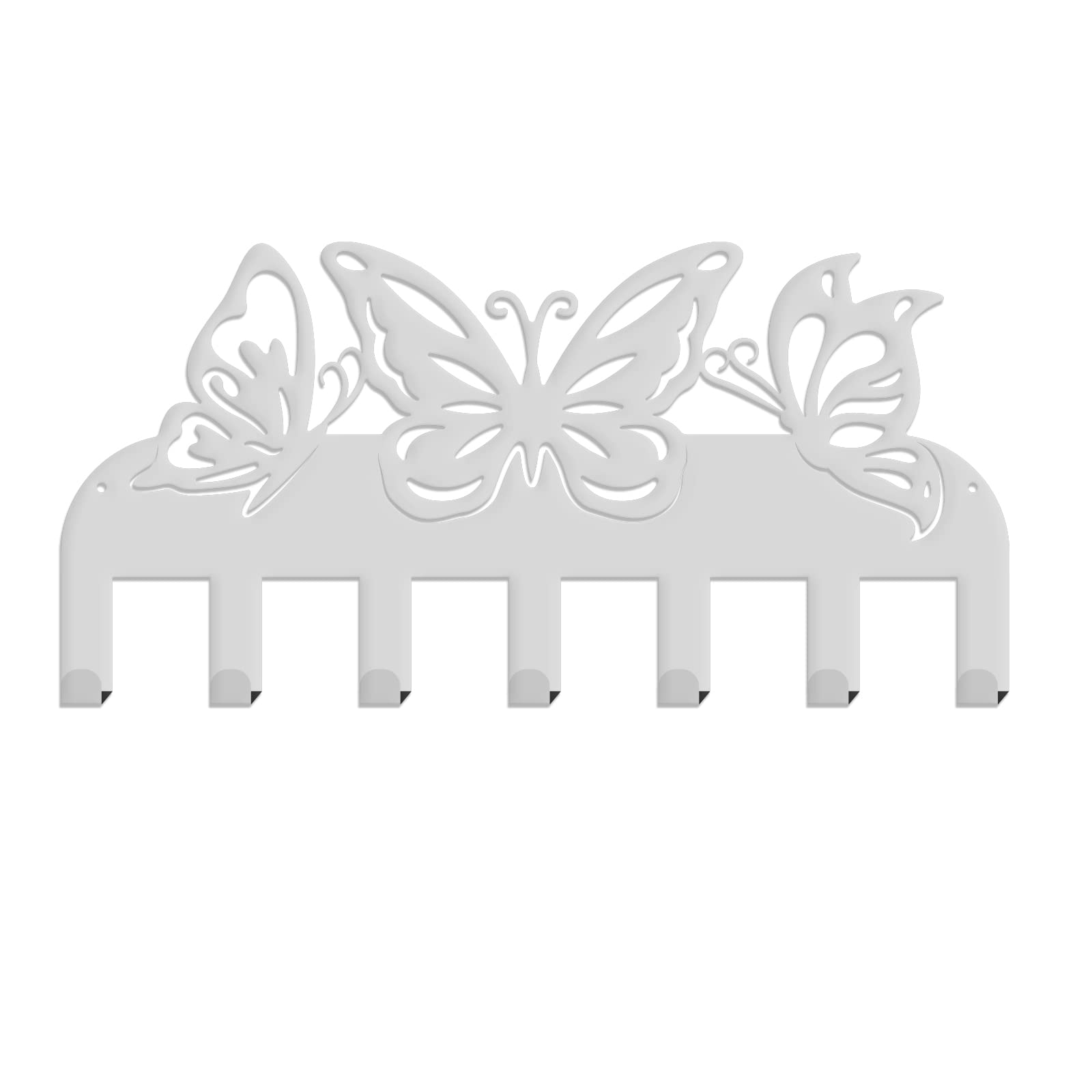 SUPERDANT Butterfly Metal Key Hook Holder Silver Insects Decorative 7 Hook Key Organizer Wall Mounted Entryway Key Belt Umbrella Hooks Personalized Key Hanger for Front Door Garden Bedroom