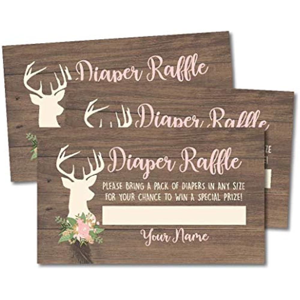 25 Oh Deer Diaper Raffle Ticket Lottery Insert Cards For Girl Baby