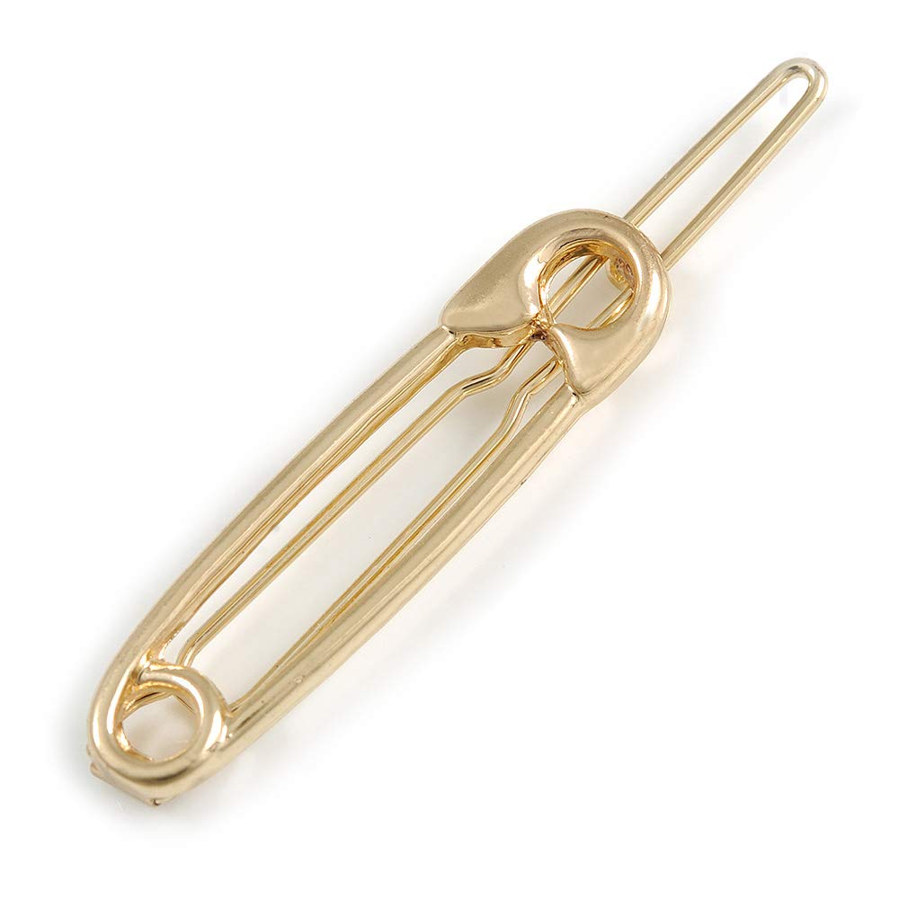 Gold Tone Metal Safety Pin Hair Slide/Grip - 55mm Across