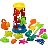 Beach Toy Set with Water Wheel Assorted 15 PC | Sand Molds | Sand Sift | Shovel | Watering Can - Kids Multicolored 15 Pack Sand Toy Set with Rotating Sand and Water Wheel for Beach | Pool | Sandbox