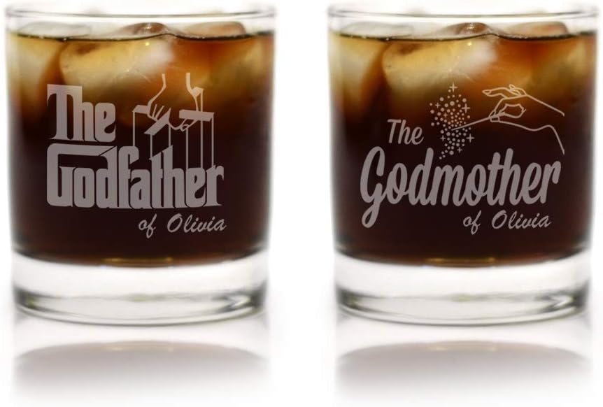 Godparent Baptism Gifts - Personalized Premium Etched Godparent Whiskey Glass Gift Set