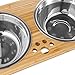 FOREYY Raised Pet Bowls for Small and Medium Dogs, Bamboo Elevated Dog Cat Food and Water Bowls Stand Feeder with 2 Stainless Steel Bowls and Anti Slip Feet (New 7'' Tall)