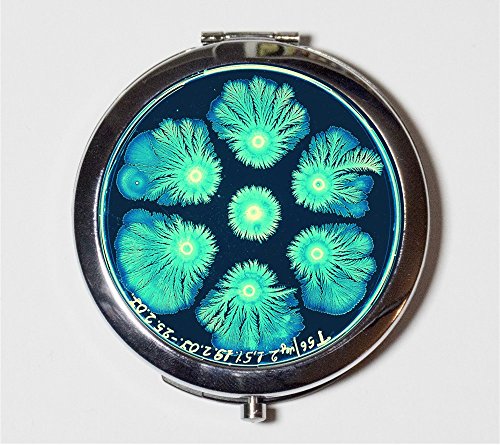 Microscope Slide Compact Mirror Biology Science Colony of Bacteria Make Up Pocket Mirror for Cosmetics