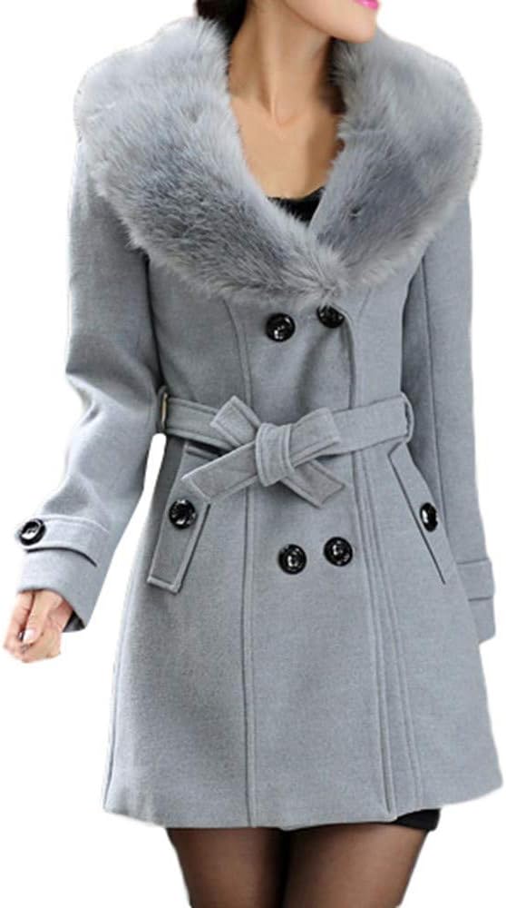 Elegante wollen mantel voor dames, dubbele rij knopen, trenchcoat, winterjas met reverskraag, effen, lichtgewicht lange winddichte mantel, groen, M