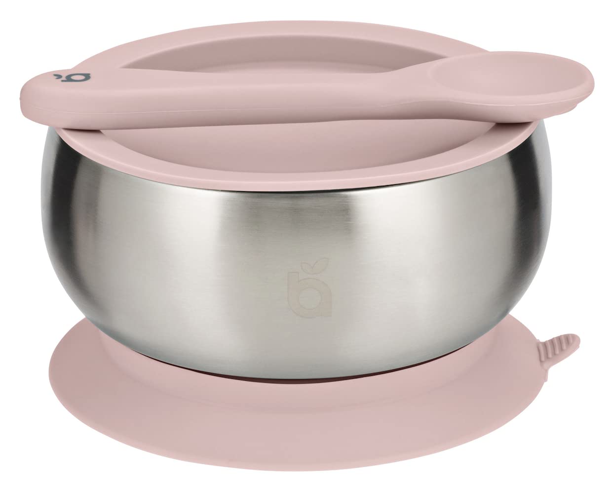 beau baby Stainless Steel Suction Bowl, Baby Weaning Bowl with Silicone Spoon, Baby Bowl for Toddlers & Kids, Encourage Baby Led Weaning (Pink)