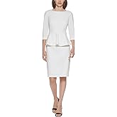 Calvin Klein Womens 3/4 Sleeve Crepe Knee Length Peplum Sheath Dress