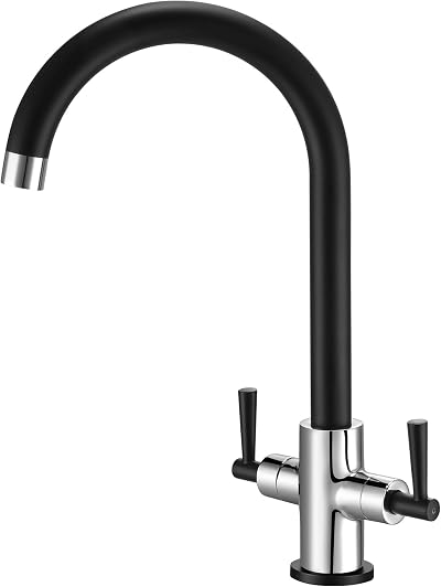 Hapilife Matte Black Chrome Kitchen Sink Mixer Tap 1 Hole Swan Neck