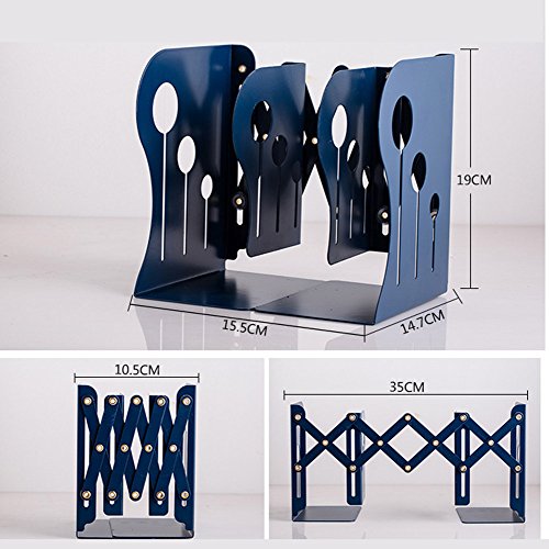 SatisInside Medium Size 3 Grids Modern Reinforced Metal Adjustable Bookends Book Racks, Non-skid, Max Length 19" - Navy Blue - Thumbnail 4