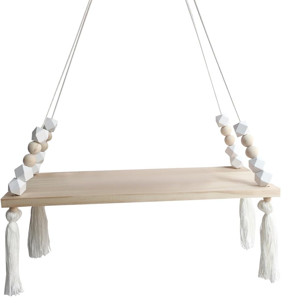Nordic Display Wall Hanging Shelf Swing Rope Floating Shelves with Rope String Home Decorative (White)