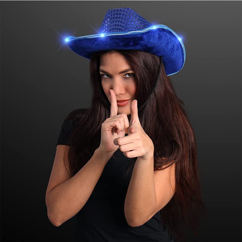LED Lights Cowboy Hat LED Flashing Cap Hat Xmas Christmas Party Celebration Party Cosplay Western Cowboy Cowgirl Hats Festival Gift Foldable Wide Brim Caps Black, Slivery, Red, Blue (Blue)