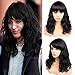 WIGER Brazilian Human Hair Wigs Natural Wavy Bob Wigs with Bangs Natural Black Color Short Wavy Virgin Human Hair Wigs for Black Women 14 Inches