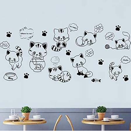 Super Mignon Chat De Bande Dessinée Stickers Muraux Noir