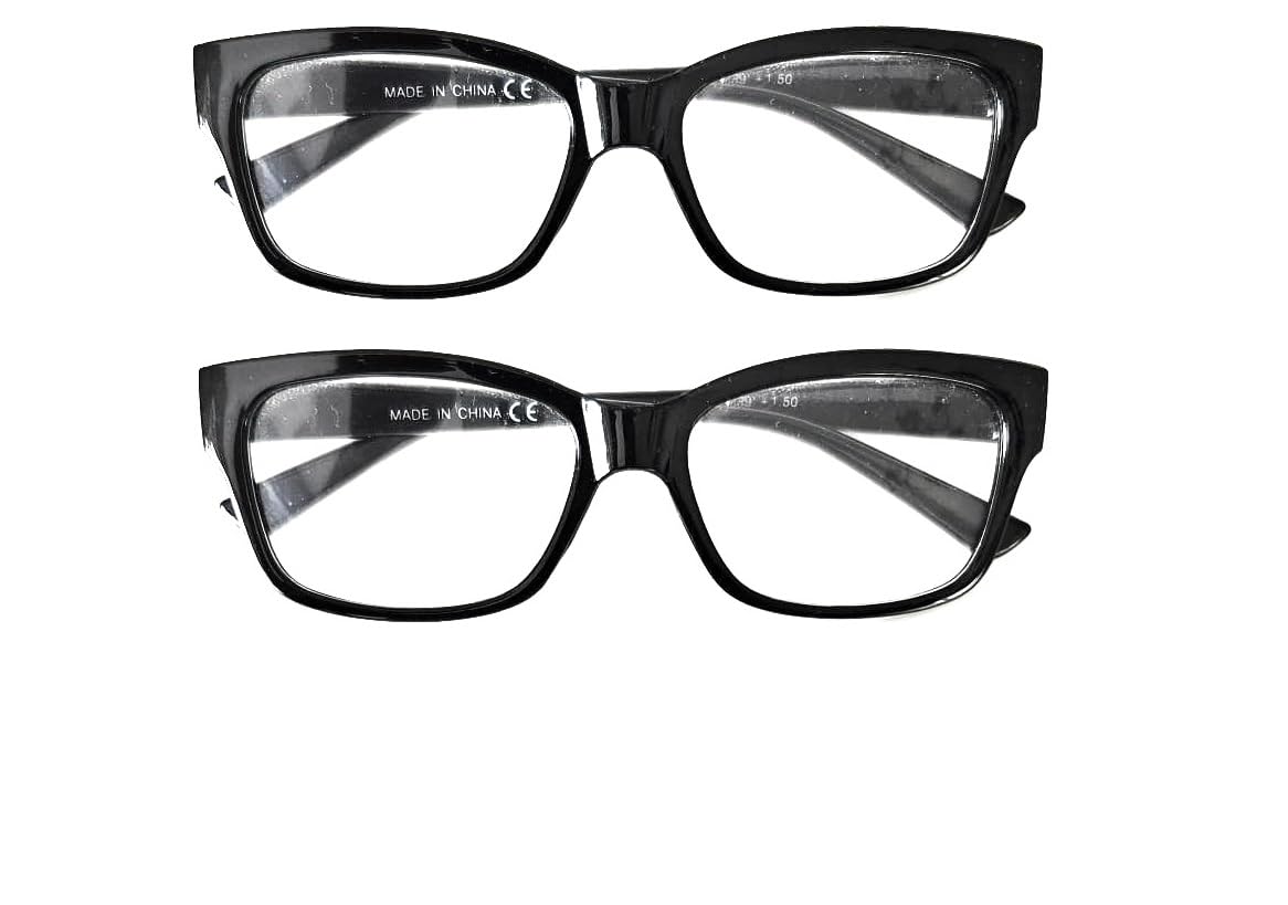 Dash International Reading Glasses, Black Value 2 Pack Designer Style Mens Womens Reading Glasses (Black, 3.5, x)