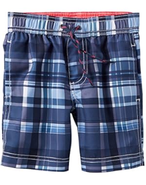 Boys' Plaid Swim Trunks, Blue