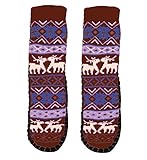 Basico Women Knitted Home Slipper Socks with NON Slip Bottom (Deer- Brown) One Size 9-11