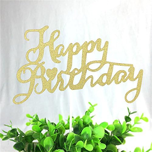 REDMONTANA HAPPY BIRTHDAY CAKE PICK TOPPER DECORATION GLITTER CALLIGRAPHY (GOLD/HEART)