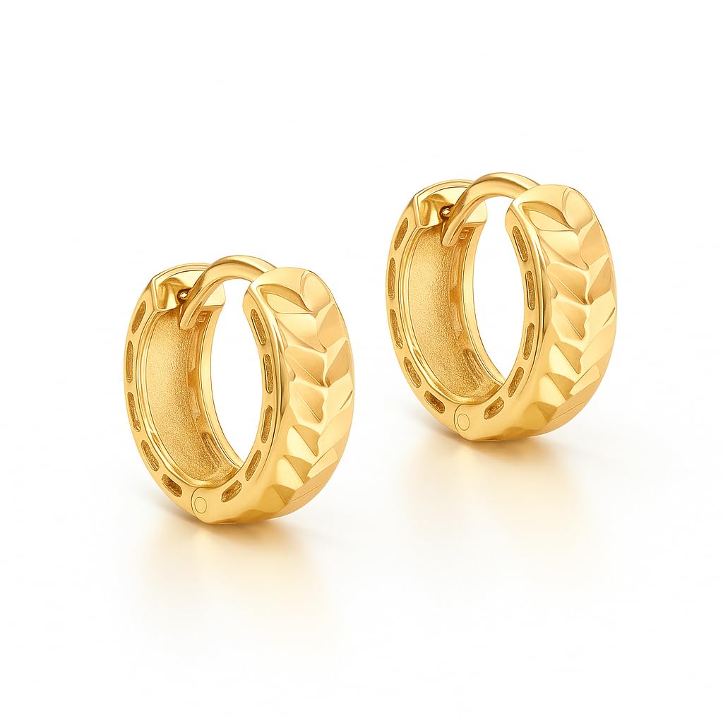 CARISSIMA Women's 9 ct Yellow Gold Diamond Cut Leaf Design Creole Earrings