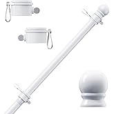 PHITRIC Flag Pole, Tangle Free Spinning Stainless Steel Rustproof Flagpole for 3x5 Sports Fan Outdoor Flags for Outside House (White, 6FT, Without Bracket)