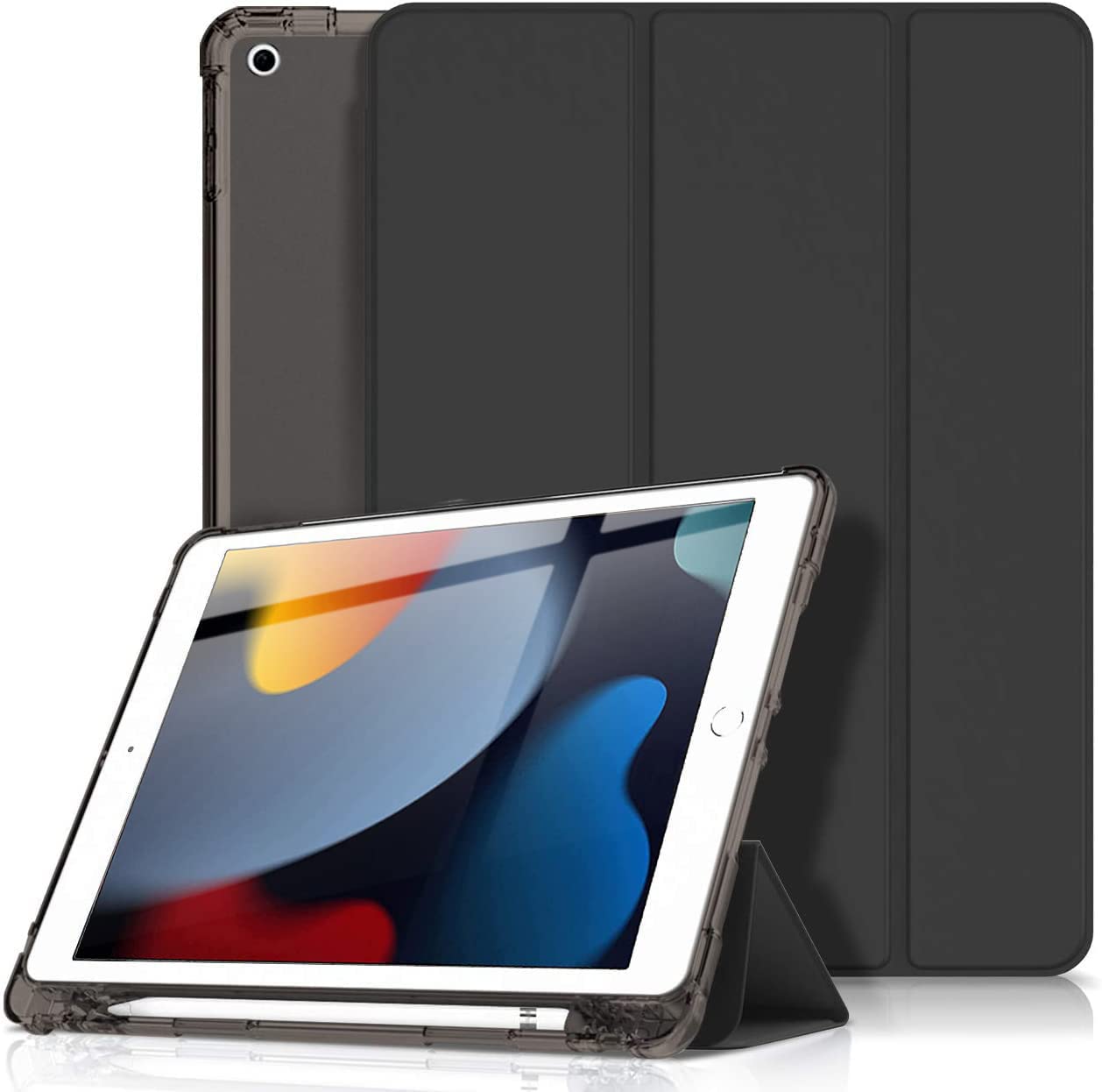 Visaccy iPad Case 10.2 for New iPad 9th/8th/7th Gen Case (2021/2020/2019) Semi-Transparent Matte Back Cover Smart Cover with Automatic Sleep/Wake Function, Black