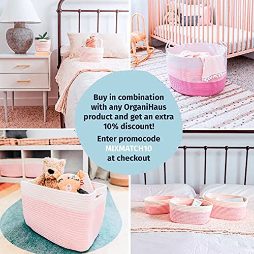 OrganiHaus Pink Baby Laundry Baskets for Organizing 20x13 Extra Large