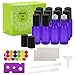 Glass Roll-on Bottles - 5ml, 12 Pack, Violet Colored by Mavogel, Stainless Steel Roller Balls, Essential Oil Opener, Droppers, Funnels, and Labels Included