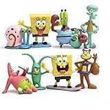 8 Piece SpongeBob Figures Toys, Squidward, Sandy Cheeks, Patrick Star, Mr. Krabs, Cake Topper, 2