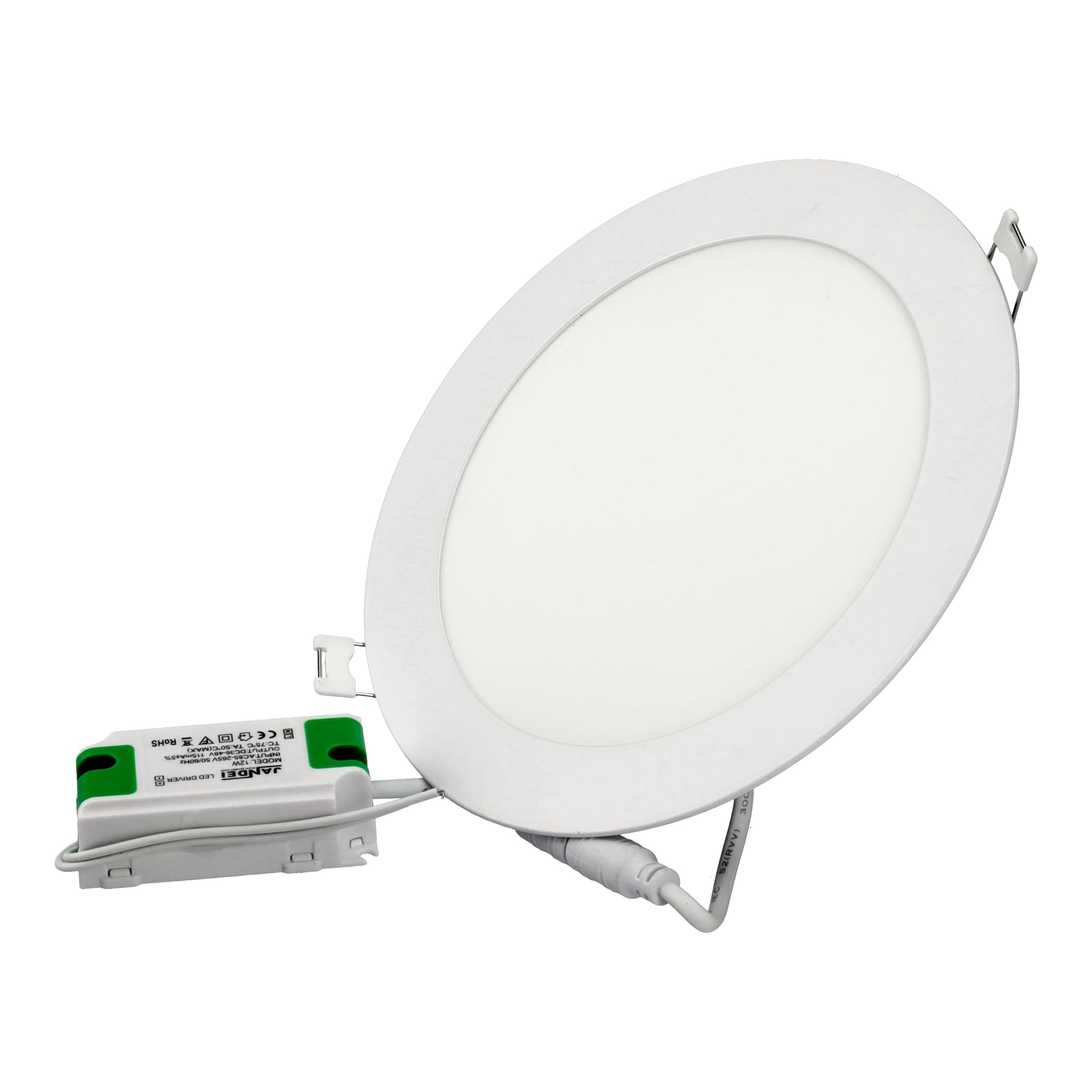 JANDEI – Recessed LED Downlight, 12W, 960 Lumens, Round Shape, Recessed Hole Ø 150, Extra Flat 13 mm Depth, Cool White 6000K Light Color, Transformer Included