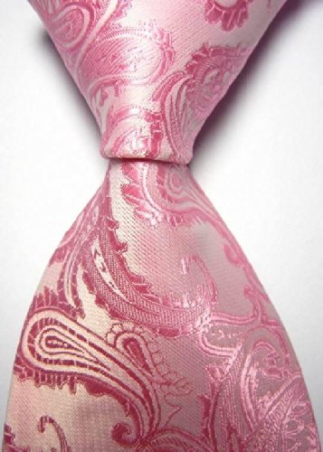 Pisces.goods New Pink Paisley Jacquard Woven Men's Tie Necktie