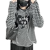 Dynict Y2k Cute Sweatshirts for Women Harajuku Kawaii Striped Sweatshirts Cartoon T-shirts