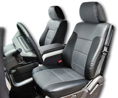 Iggee Black/Grey Artificial Leather Custom fit Front seat Cover Designed for 2009-2014 Ford F-150