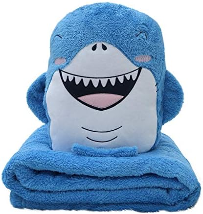 Homrak 2 in 1 Animal Pillow Blanket (Blue Shark) | Super Soft & Cozy Warm | Multipurpose Use and Portable | Suitable for Babies & Children | 40" x 60"