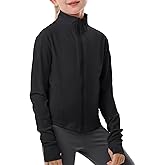 Gihuo Girls Zip Up Workout Jacket Lightweight Athletic Horse Riding Jackets Cropped Gym Yoga Track Shirts with Thumb Holes