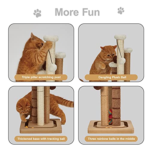Cat Scratching Post Premium Natural Sisal Jute Carpet 3 Scratch Posts with Interactive Track