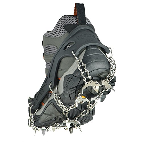 szlzhsm Crampons Universal Flexible Anti-Slip Ice Grips Snow Traction Cleats Ice Spikes Crampon with Stainless Steel Chain for Climbing Hiking(Black L 19Teeth)