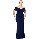 Betsy & Adam Womens Betsy & Adam Women's Floor-Length, Off-The-Shoulder Gown, with Draped Detail (Plus)