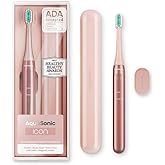 Aquasonic Icon ADA-Accepted Rechargeable Toothbrush | Magnetic Holder & Slim Travel Case | 2 Brushing Modes & Smart Timers | Gentle Micro-Vibrations (Blush)