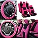FH Group Automotive Seat Covers Combo Silicone Steering Wheel Cover Full Set Car Accessories Pink, Striking Striped Seat Covers Airbag and Split Rear Universal Fit for Cars Vans Trucks SUV