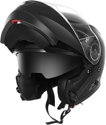 Casco Moto Modular ECE Homologado - YEMA 1650926M Casco de Moto Integral Scooter para Mujer Hombre Adultos con Doble Visera-Negro Mate-M