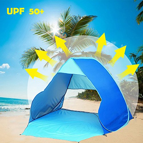 Summer Beach Tent, Sun Shelter Pop Up Tent, Portable Beach Tent Outdoor Shade Tent for Garden Fishing Hiking Picnic Protective Anti UV Camping Tent Quick Easy Set Up with Carry bag (2-3 Persons) â€¦