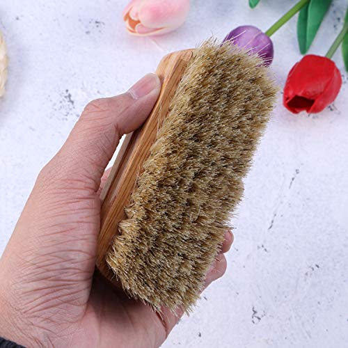 Boot Brush Cleaner Shine Shoe Pig Bristles Brush with Wood Handle Tinksky Cleaning Brush (Beige)