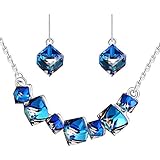 PLATO H Smiling Pendant Necklace Earrings Jewelry Set with Swarovski Cube Crystals Christmas Gifts