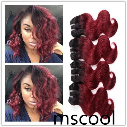 MSCOOL Unprocessed Brazilian Virgin Hair Body Wave Bundles 4 pcs/lot 10inch 50g/pcs Short Curly Hair Ombre Human Hair Extensions Two Tone Virgin Brazilian Hair Weaves (1B/99J)