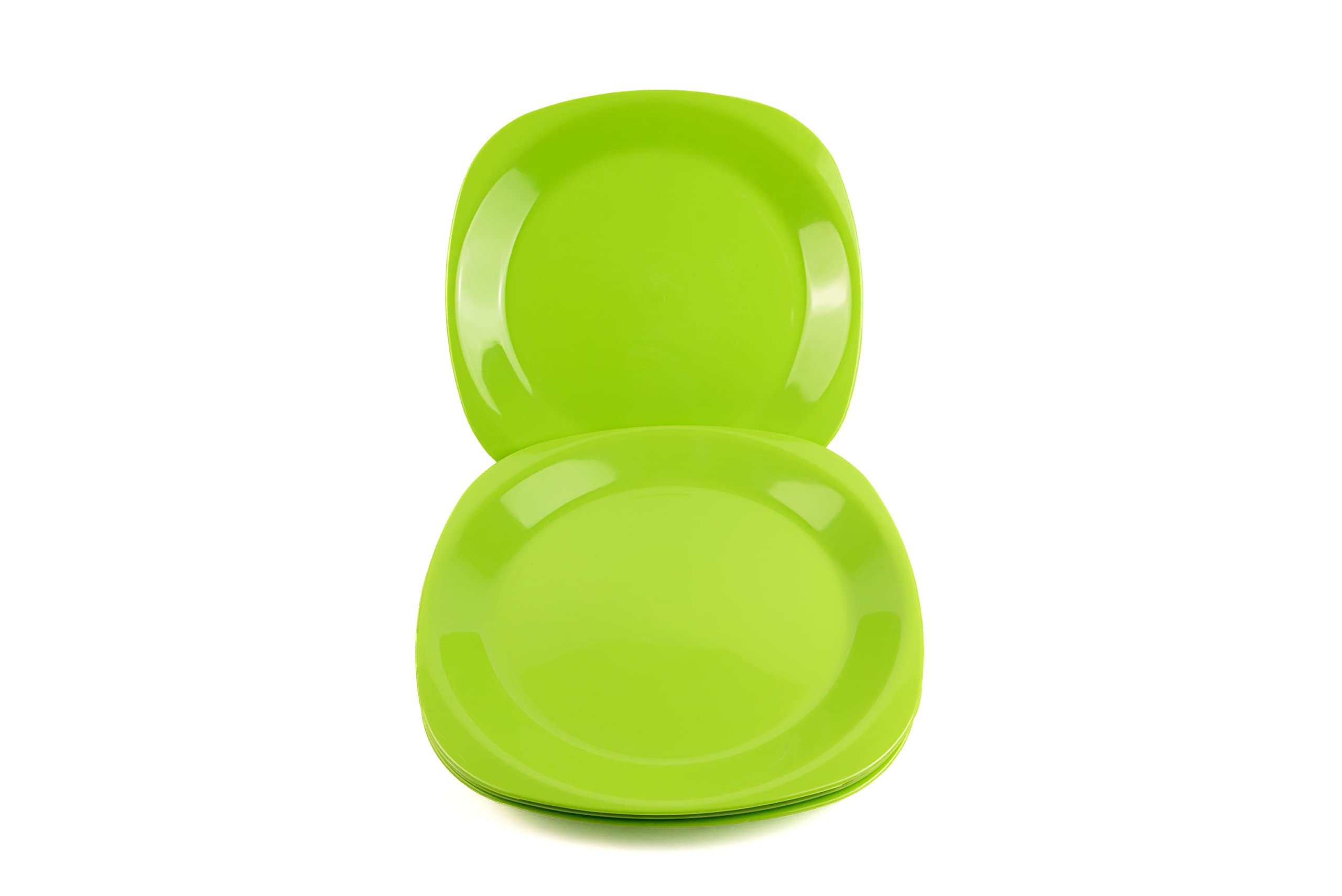 Buzztrove 4 Pc Flat Unbreakable Kids Plates | S/M/L - Perfect for Outdoor Parties & Picnics - Eco-Friendly, Reusable, Green (19.5 x 19.5cm)