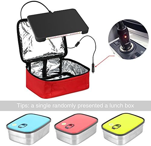 Food Warmer Crock Pot Small Microwave Personal Portable mini Oven 12V Car&amp;Stainless Steel Lunch Box Containers (12V, RED)