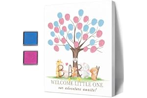 Ggjgrpx Baby Shower Fingerprint Tree, Cute Animals Theme Funny Baby Shower Guest Book Party Game, Baby Shower Party GuestBook Ideas, Gender Reveal Keepsake, Special Meaningful Canvas Decoration