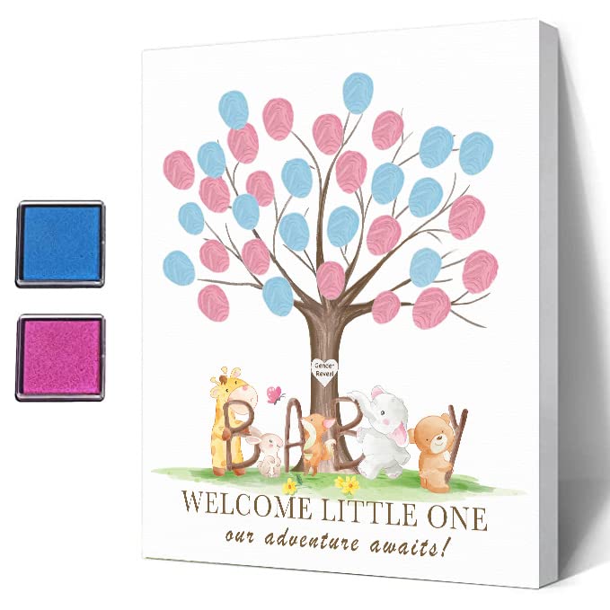 Photo 1 of Ggjgrpx Baby Shower Fingerprint Tree, Cute Animals Theme Funny Baby Shower Guest Book Party Game, Baby Shower Party GuestBook Ideas, Gender Reveal Keepsake, Special Meaningful Canvas Decoration